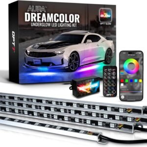 OPT7 Aura Dreamcolor Kit de iluminação de perseguição de LED com controle remoto, estrutura de alumínio, barra de luz exterior neon para baixo do corpo, multimodo, IP67 resistente à água, caminhonete RV, DC 12V