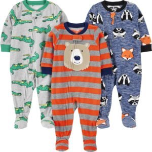 Macacão de dormir para bebês Pacote com 3 pijamas folgados de lã com pés resistentes a chamas Simple Joys by Carter’sMeninos