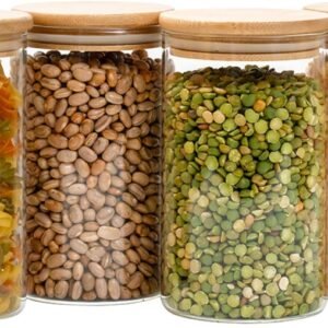 Kit 4 potes de vidro 600ml tampa de bambu herméticos redondos – Tüd