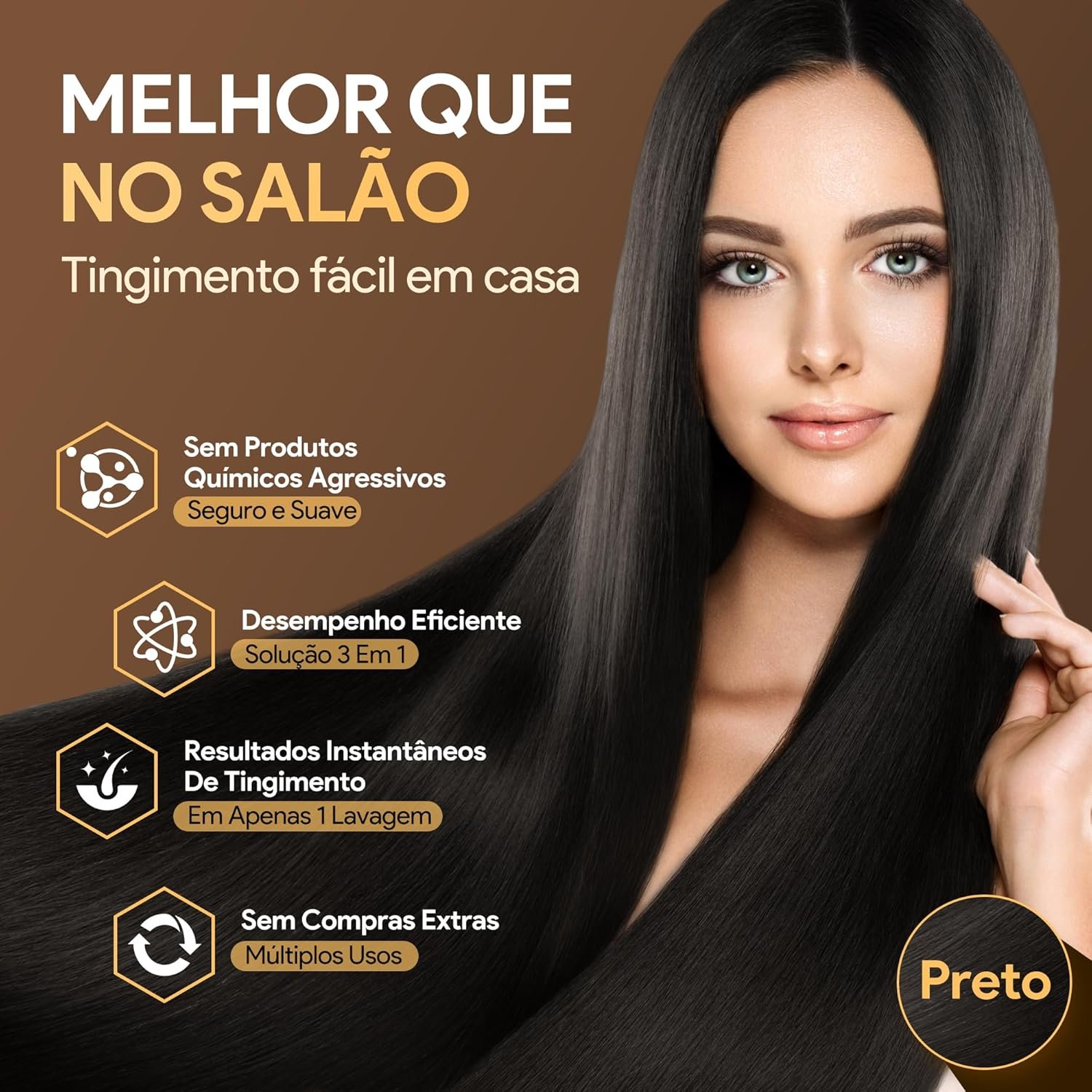 Shampoo Tonalizante Preto 3 em 1 para Cabelos Grisalhos, Shampoo que Pinta o Cabelo para Mulheres e Homens, Tinta de Cabelo com Extratos Vegetais, Cobertura de Fios Brancos até 15 Dias, 500ml - Imagem 6