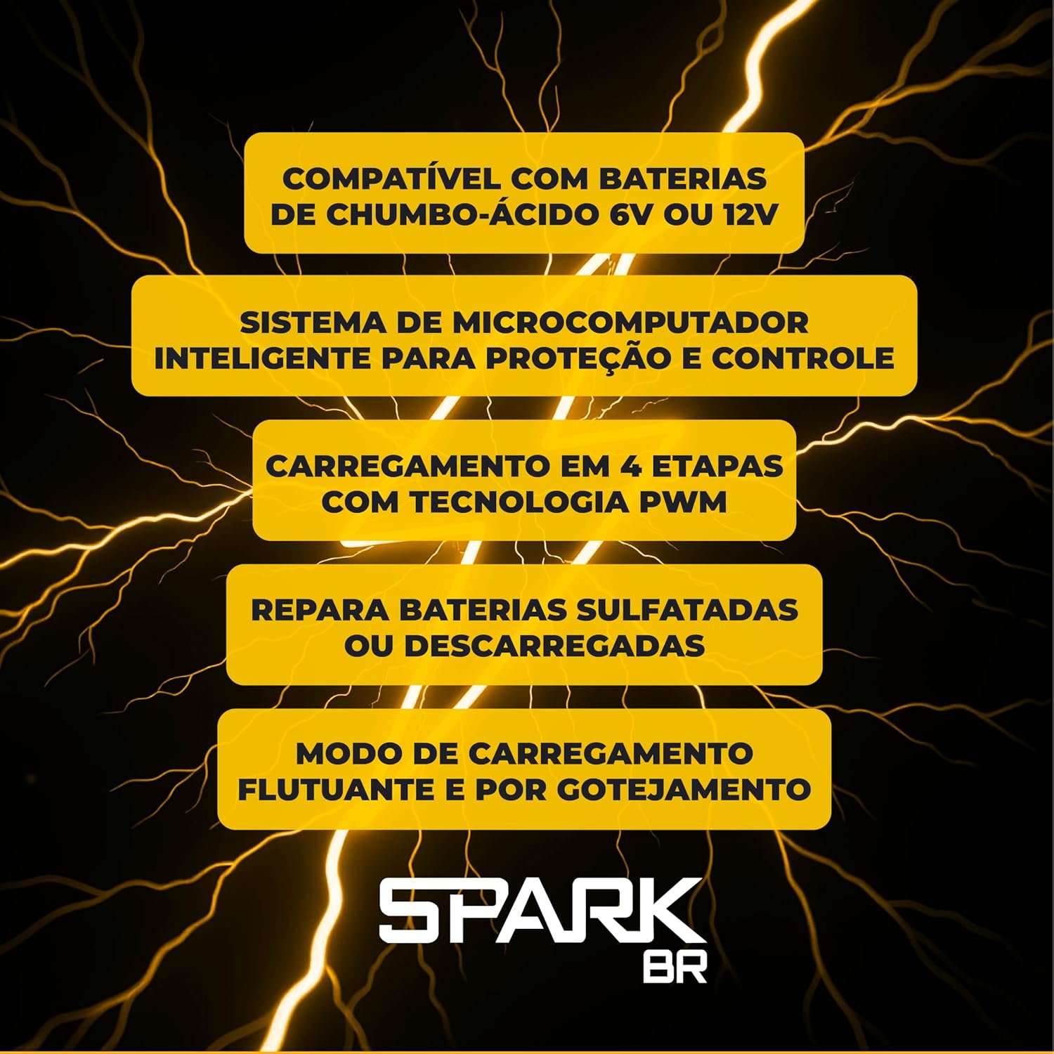 Carregador Automotivo Bateria Inteligente Portátil 6V/12V 150AH Display Digital Avançado Multifuncional Indicador Inteligente Spark BR Proteção Carro Moto Carregamento Automático Botão Reparo Bivolt - Imagem 4