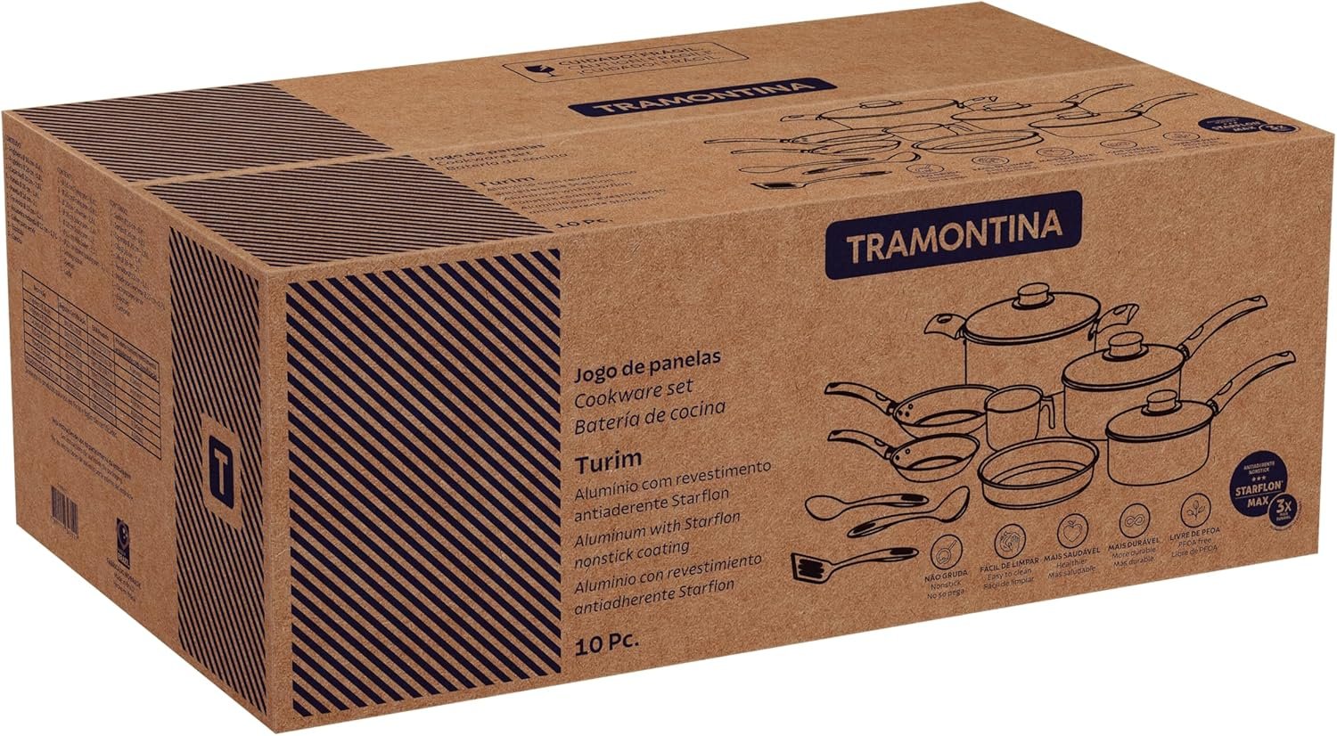 Jogo de Panelas Tramontina Turim em Alumínio com Revestimento Interno e Externo em Antiaderente Starflon Max Preto 10 Peças - Imagem 12