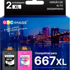 GPC Image Cartucho de tinta Compatível com HP 667 667XL Compatível com HP DeskJet Ink Advantage 1275 2374 2375 2376 2775 2776 6475 Impressora (1 Preto 1 Colorido)