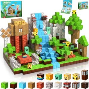 Blocos Magnéticos – 100 Peças De Blocos De Construção Magnéticos, Brinquedos De Cubo Magnético Empilháveis, Conjunto De Construção De Mundo Florestal, Brinquedos Sensoriais Stem Montessori
