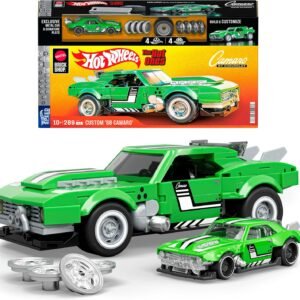 Mattel Brick Shop Hot Wheels Jogo de Construção Speed 68 Custom Camaro em escala 1:32 com Placa de Coleção e 1 carrinho de metal Perfeito para colecionadores