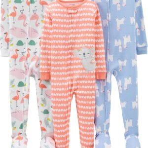 Simple Joys by Carter’s Pacote com 3 pijamas de algodão com pés de ajuste confortável para meninas