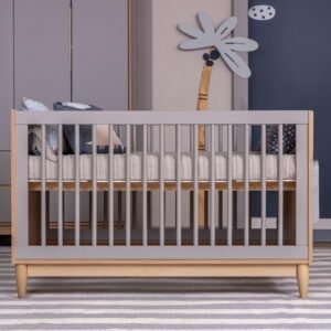 Berço Quater Cinza com Carvalho Malva 2 em 1 Linha Tomi