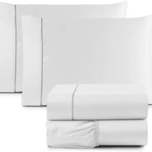 Jogo Lençol Casal Queen Toque Macio 4 Peças Percal 600 Fios Branco