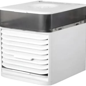 Mini Climatizador de Ar Portátil, Ventilador e Umidificador USB, Branco, Plástico ABS, 3 Velocidades, Timer Automático, 18x10x10 cm, 200ml