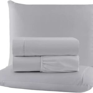 Jogo de Cama Casal King Size Percal 400 Fios Ponto Palito 04 Peças, Antiácaro, Não faz bolinha Toque Extra Macio (Cinza)