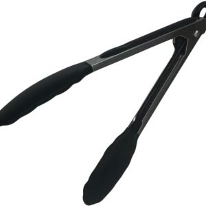 Pegador de Silicone Culinário Inox 25cm com Cabo Antiderrapante Pinça Culinária Multiuso Cozinha Churrasco Salada Fritura Air Fryer Linha Premium (Preto)