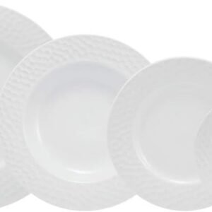 Serviço de Jantar, Chá e Café 42 Peças em Porcelana, Modelo com Relevo, Ártico, Branco, Porcelana Schmidt