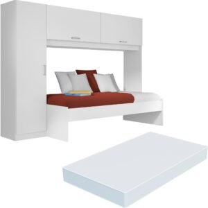 Cama Solteiro com Colchão Incluso e Guarda Roupa Multimóveis Branco