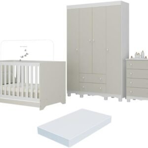 Quarto de Bebê Completo Berço Americano 3 em 1 Colchão Dengo Multimóveis Mp4604 Branco/off White