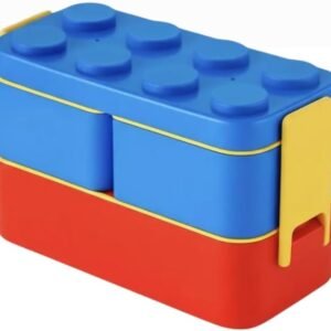 Lancheira Escolar Infantil Montável Formato Bloco de Montar Plástica Colorida com Compartimentos Livre de BPA