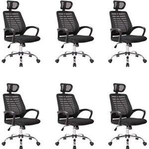 Conjunto com 6 Cadeiras de Escritório Diretor Giratórias Light Preto