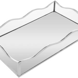 LYOR – Bandeja de Metal com Espelho – Cor Prateado 20cm x 30cm x 4cm – Linha Ocean