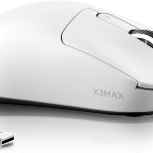 ATTACK SHARK X3MAX Mouse sem fio para jogos, PixArt PAW3950 42000 DPI, 49g Ultralight Tri-Mode BT5.4/2.4GHz/com fio, taxa de pesquisa de 1K, programável, bateria de 200 horas para PC/MAC/Win(Branco)