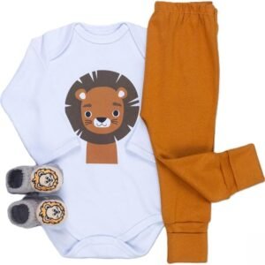 Conjunto Bebê Body Manga Longa, Calça com Pé Reversível e Pantufa – Bichinhos Carinhosos – Loja Era Uma Vez