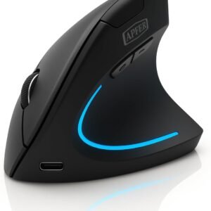 Mouse Vertical Ergonômico Sem Fio Recarregável – Reduz Tensão no Pulso, RGB, Cliques Silenciosos, DPI Ajustável, USB 2.4G – Compatível com Windows, Mac, Notebook (PRETO)