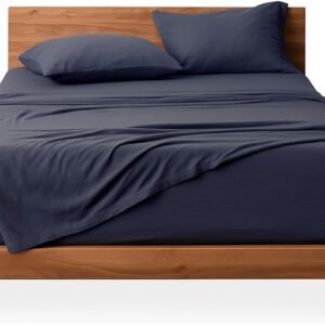 Decolab Jogo de Lençol Malha 100% Algodão Extra Macio – Roupa De Cama Antiácaro, Inclui Lençol Com Elástico (Forro) E Fronhas (Azul-marinho, Queen Completo)