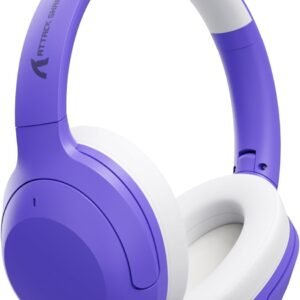 ATTACK SHARK G300 Fone de ouvido sem fio com cancelamento de ruído ativo,supra-auricular,ultraleve,dobrável,com fio/Bluetooth,20 horas de reprodução,microfone integrado,para viagens,escritório(Roxo)
