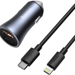 Carregador Veicular Baseus 2 Saidas 40w com cabo usb-c/lightning 1metro – Grafite