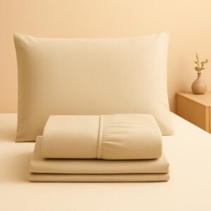 Jogo de Lençol Solteirão 3 Peças 100% Algodão – 200 Fios – com Ponto Palito – Super Macio (Cáqui, Solteirão)