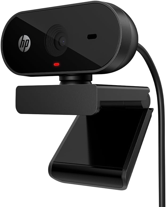 Webcam 1080p HP 320 - com Ajuste Automático de Luz, Conexão USB Plug and Play, Ângulo Largo de 66 Graus, Imagem Full HD com Microfone Integrado e Rotação 360 (53X26AA#ABL)