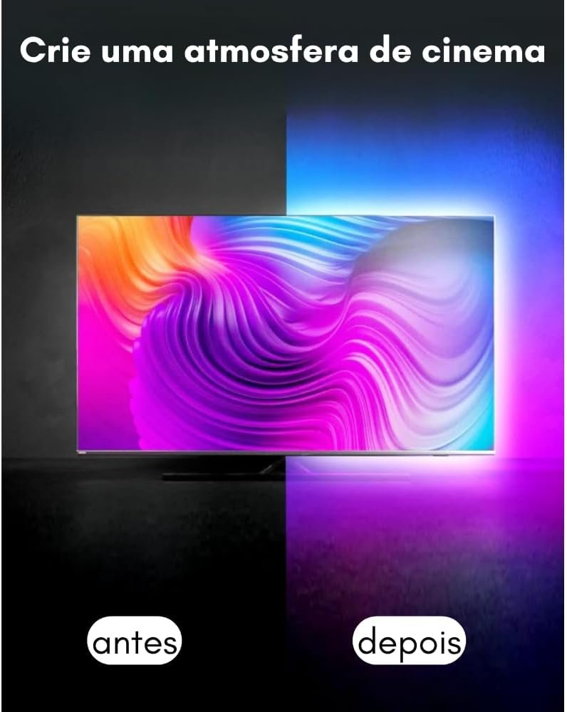 Fita LED RGB 5 Metros Com Controle Remoto, Sensor de Som, As Luzes Acompanham a Música, Entrada USB, Perfeita Para Salas de TV, Setup Gamer, Quartos, Bares e Festas, Decoração, Controle de Cores - Imagem 9