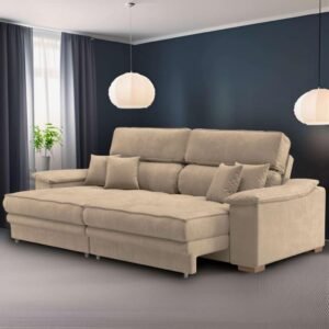 Sofá 3 Lugares Retrátil e Reclinável Pascal Veludo Bege