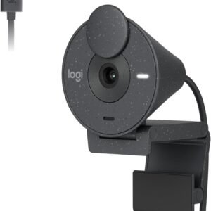 Webcam Full HD Logitech Brio 300 com Microfone com Redução de Ruído, Proteção de Privacidade, Correção Automática de Luz e Conexão USB-C- Grafite