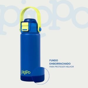 Pippo Garrafa Termica Infantil Tampla Dupla Função com Parede Dupla em Aço Inox Com Alça Sem BPA (Azul)