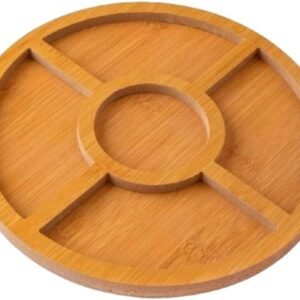 Tábua Petisqueira Redonda Premium com 5 Divisórias – 30cm de Diâmetro, MDF (Queijos, Frios, Frutas, Castanhas, Petiscos, Molhos)
