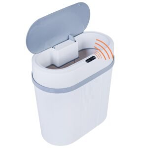 Lixeira Inteligente Oval com Sensor Automático, Branca, 13L, Funciona com 2 Pilhas AA, 28x16x30cm, MR-BH021, Alira Home