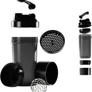 Coqueteleira Shaker Academia Compartimento Suplementos Divisórias 500ml (Preto)