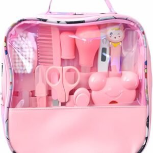 Kit Higiene Bebê – Estojo Completo 13 em 1 para Cuidado do Bebê – Bolsa Organizada e Prática com Tesoura, Pente, Termômetro, Cortador de Unhas, Lixa de Unhas e Acessórios – Livre de BPA Premium (Rosa)