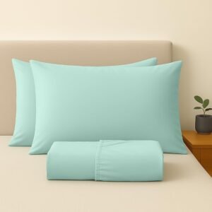 Jogo de Lençol Viuvo 100% Algodão Percal – 2 Peças – 200 Fios – Toque de Lençol de Hotel Macio – (Viuvo, Verde Claro)