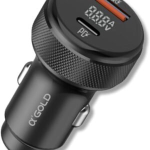 Carregador Veicular Turbo CJ12-4 60W (9.1A), USB + Tipo-C, Display LED, 12V–24V, Premium Compatível Com Dispositivos IOS e Android