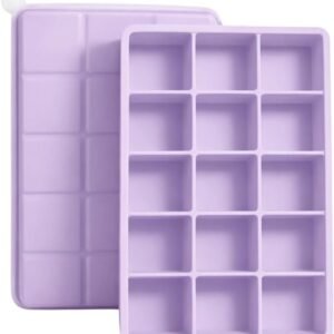 SYMEON Forma de Gelo Silicone Com Tampa Livre de BPA Flexivel 15 Cubos de 27ml Cada Prática Resistente e Reutilizável Forma Para Papinha Gelatina Frutas (LILAS)