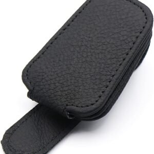 Suporte de Óculos para Carro Porta Óculos Veicular Viseira Quebra Sol Clip Magnético Couro PU (PRETO)