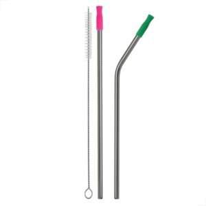 Kit Canudo Inox Reutilizável 3 Peças Reto Curvo 21cm Escova Limpeza Aço Inoxidável Sustentável Prateado Suco Água Bebida