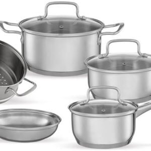 Brinox – Jogo de Panelas Aço Inoxidável Fundo Triplo 5 Peças Jasmin com Indução – Inox