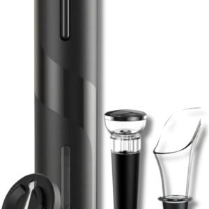 Kit Abridor de Vinho Elétrico com Cortador de Papel Alumínio, Derramador de Vinho e Rolha à Vácuo, Saca-rolha Automático, Ótima Opção de Presente e Comemorações
