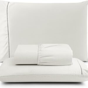 Jogo de Lençol Casal Padrão 100% Algodão Percal – 3 Peças – 200 Fios – Toque de Lençol de Hotel Macio – (Casal padrão, Palha)