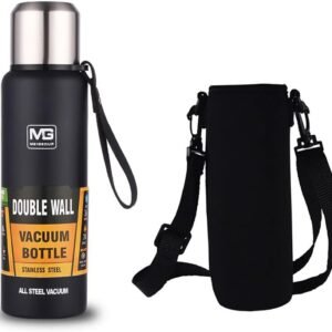 Garrafa Térmica De Aço Inoxidável Com Corda E Bolsa (Preto 1L)