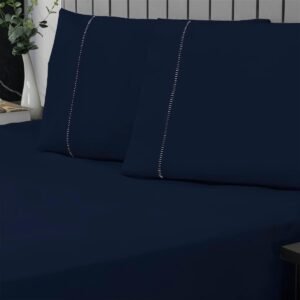 Jogo de Cama Queen Percal 400 Fios Ponto Palito 03 Peças, Antiácaro, Anti-pilling com Toque Macio – Azul Marinho