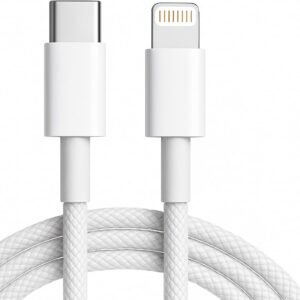 Cabo Carregador Turbo USB-C 2 Metros Trançado De Nylon Branco Compativel Com Iphone 14,13,12,11, X e XR