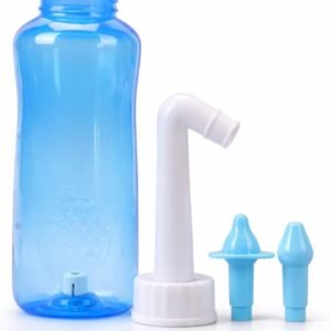 Irrigador Nasal 500ml com Bicos Duplos, Garrafa Azul para Lavagem Nasal, Alívio de Rinite e Sinusite, Adultos e Crianças