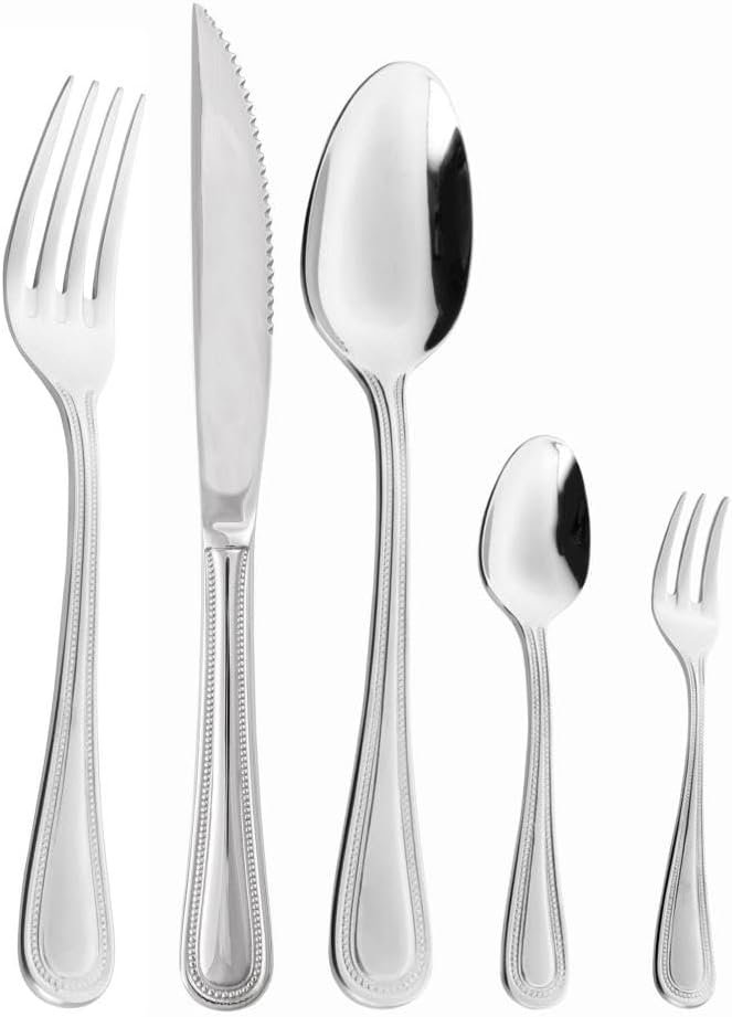 WOLFF - Faqueiro de Aço Inox Pérola 30 Peças com Faca para Churrasco - Jogos de Talheres - Mesa Posta - Utensílios de Cozinha, Enxoval, Casamento, Decoração